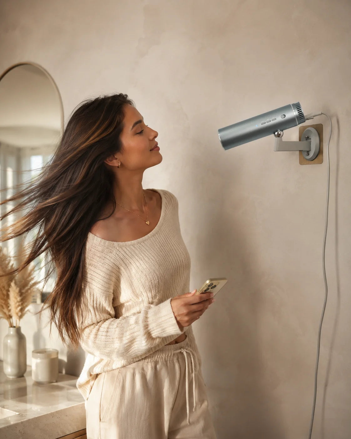 LUNAR hands-free hair dryer Space Grey wall mount with remote — LeLunar