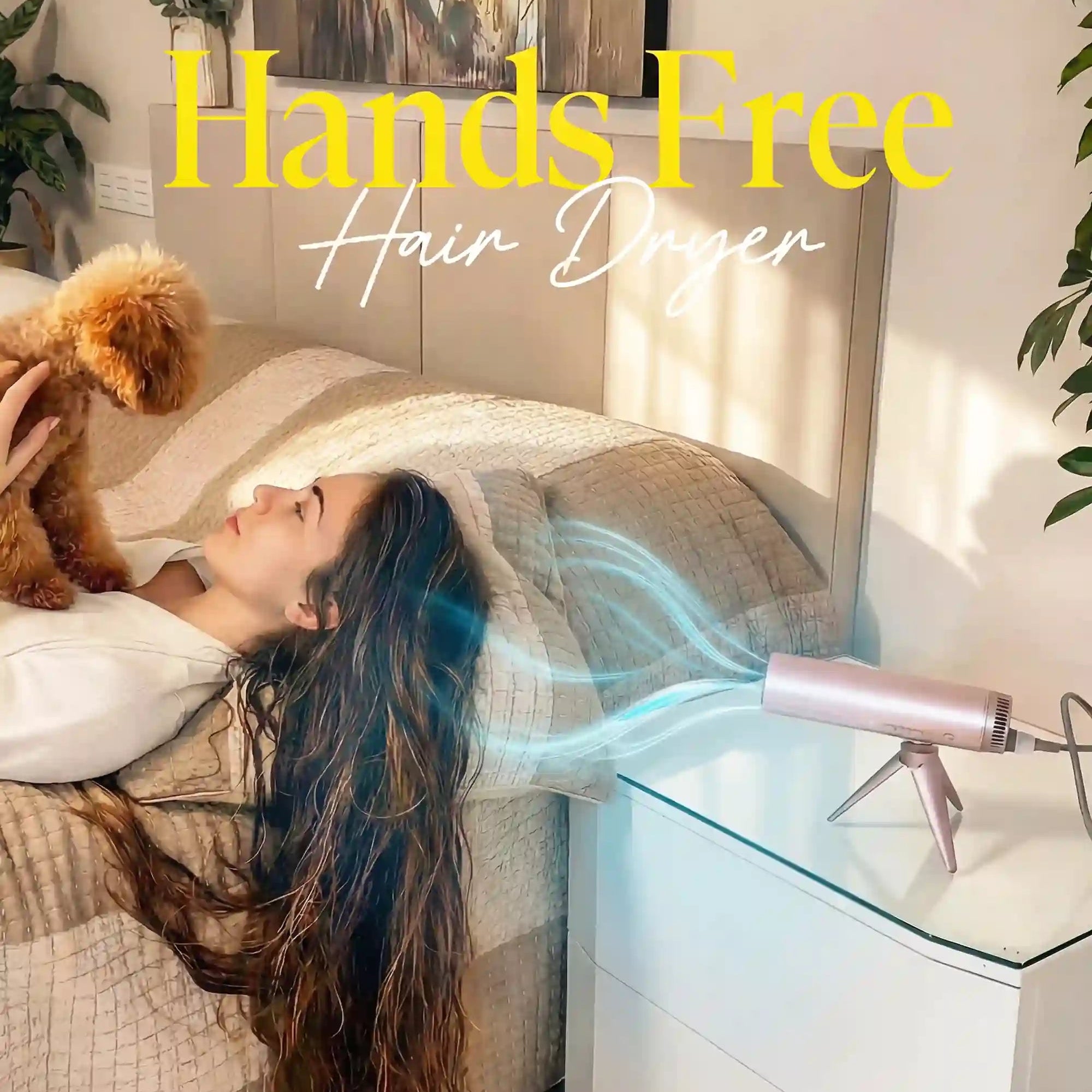 Hands-free hair dryer in use — effortless styling while multitasking and drying
